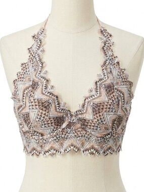 NWT PINK Victoria's Secret Geometric Lace Halter Bralette (M)